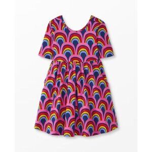 Hanna Andersson Elbow Print Hello Rainbow Dress 3T Pink & Navy Cotton Blend